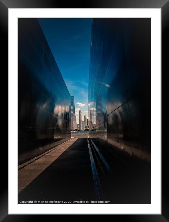 Twin tower memorial wall Framed Mounted Print by michael mcfarlane