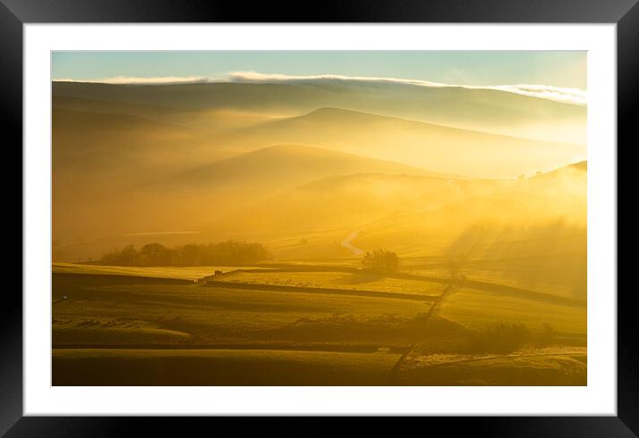 Golden mist in the hills of the High Peak Framed Mounted Print by Andrew Kearton