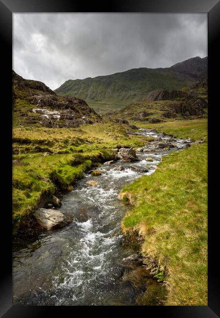 The Afon Cwm Llan by the Watkin Path in the mountains of Snowdonia Framed Print by Andrew Kearton