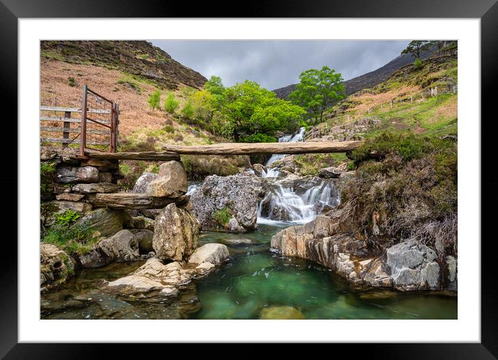 Watkin Path footbridge and waterfalls, Snowdonia national park Framed Mounted Print by Andrew Kearton