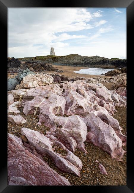 Rock formations at Ynys Llanddwyn, Anglesey Framed Print by Andrew Kearton