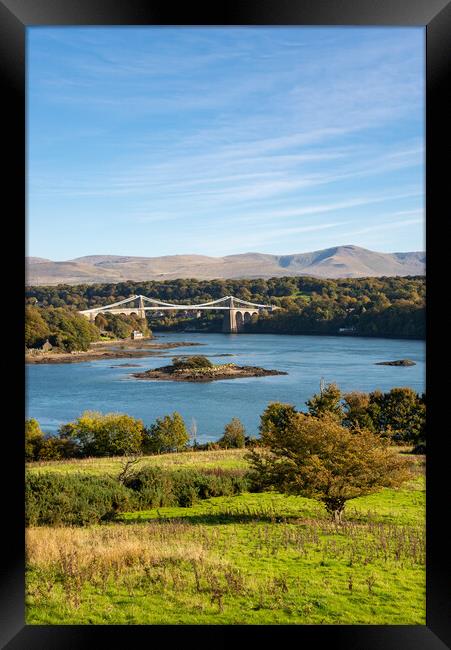 Menai Bridge in autumn, Anglesey, North Wales Framed Print by Andrew Kearton