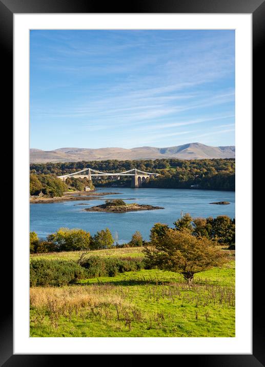 Menai Bridge in autumn, Anglesey, North Wales Framed Mounted Print by Andrew Kearton