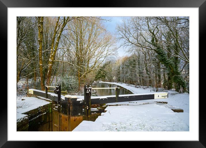 Marple Locks in the snow Framed Mounted Print by Andrew Kearton