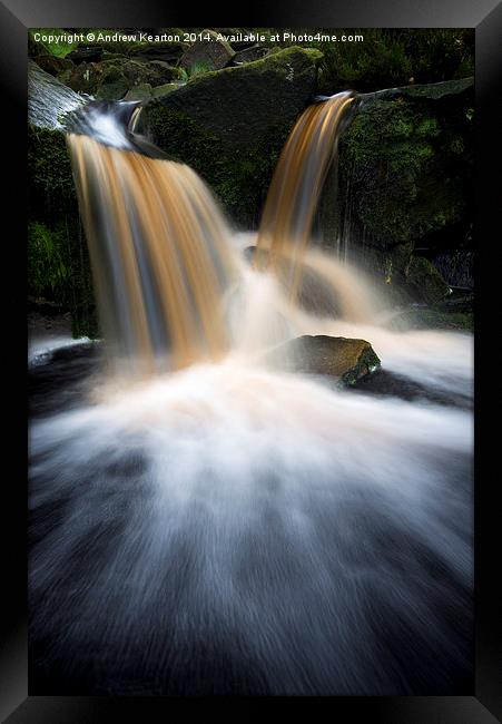 Moorland waterfall at Black Clough, Derbyshire Framed Print by Andrew Kearton