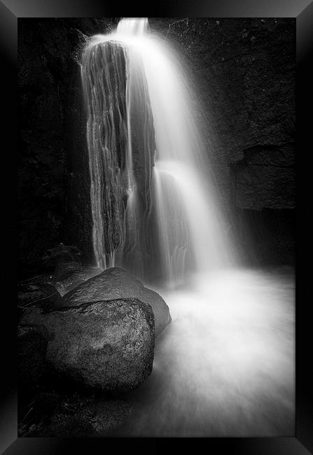  Lumsdale Falls in black and white Framed Print by Andrew Kearton