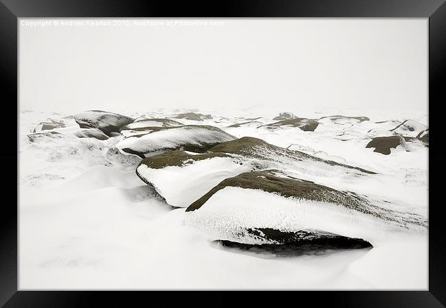  On the bleak, snowy moors Framed Print by Andrew Kearton