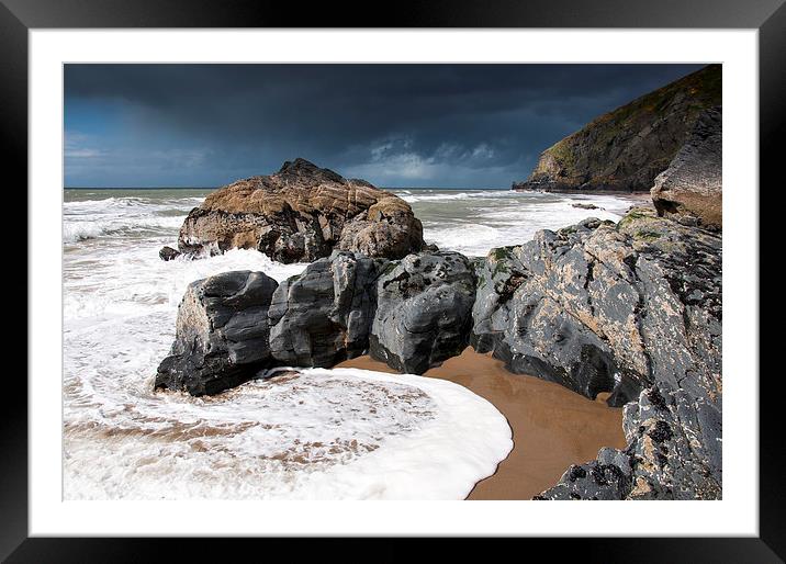  Incoming tide on Penbryn beach, West Wales. Framed Mounted Print by Andrew Kearton