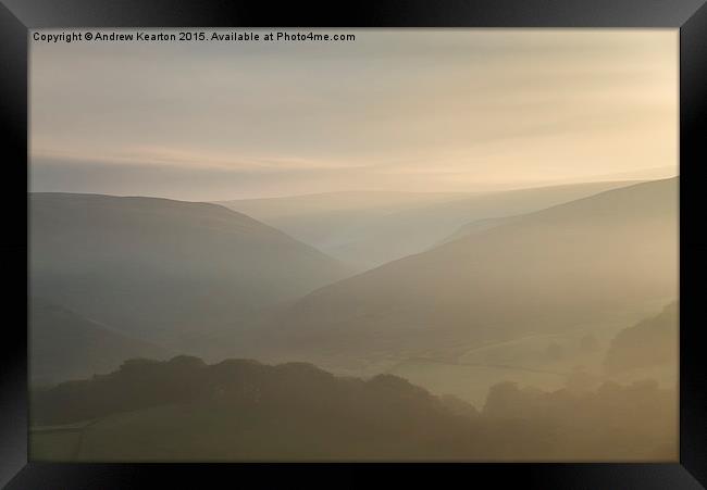  A gentle mist over Peak District hills Framed Print by Andrew Kearton