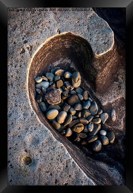  Shelter for pebbles, Elgol beach, Isle of Skye Framed Print by Andrew Kearton