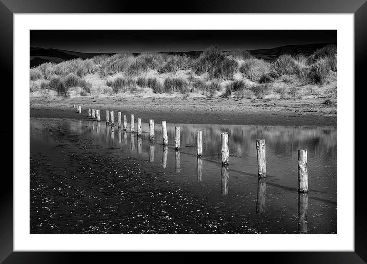 Posts and dunes at Borth beach, Wales Framed Mounted Print by Andrew Kearton