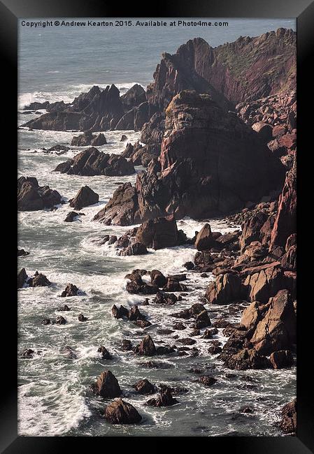 Waves breaking on the rugged coast at St Ann's Hea Framed Print by Andrew Kearton