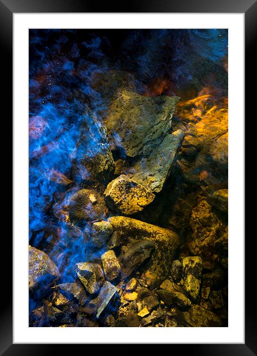 Rocks below the water of a moorland stream Framed Mounted Print by Andrew Kearton