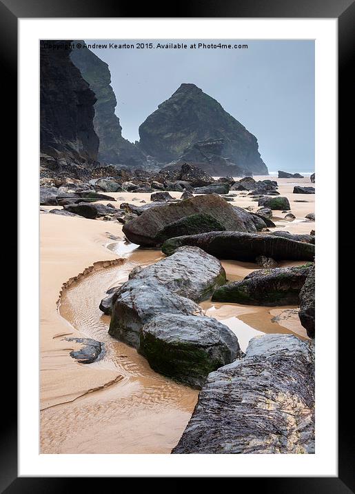 Dramatic rocky shore at Bedruthan steps, Cornwall Framed Mounted Print by Andrew Kearton
