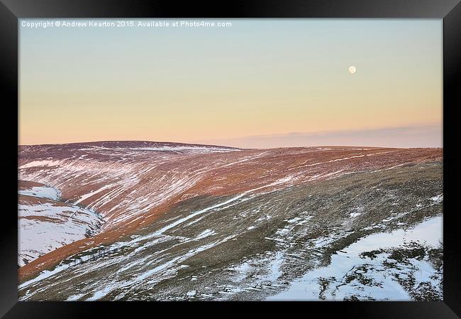  Moon rising above the snowy moors Framed Print by Andrew Kearton