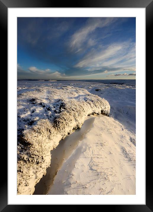 Last sunlight on the snowy moors Framed Mounted Print by Andrew Kearton