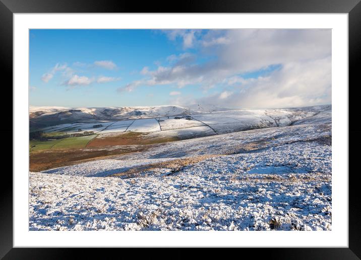 Snowy moors above Derbyshire level Framed Mounted Print by Andrew Kearton