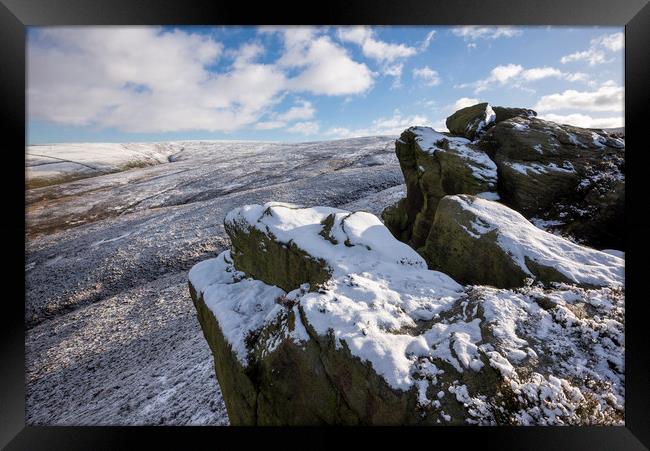 The Worm Stones in winter Framed Print by Andrew Kearton
