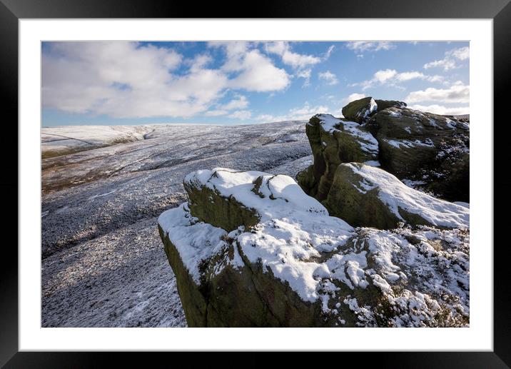 The Worm Stones in winter Framed Mounted Print by Andrew Kearton