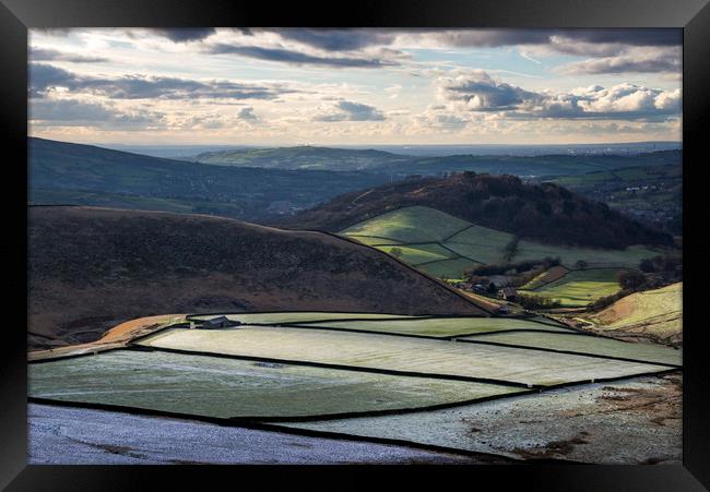 Glossop hills in winter sunlight Framed Print by Andrew Kearton