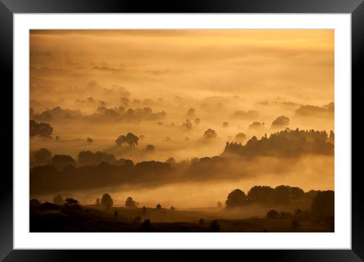 Golden mist over Castleton Framed Mounted Print by Andrew Kearton