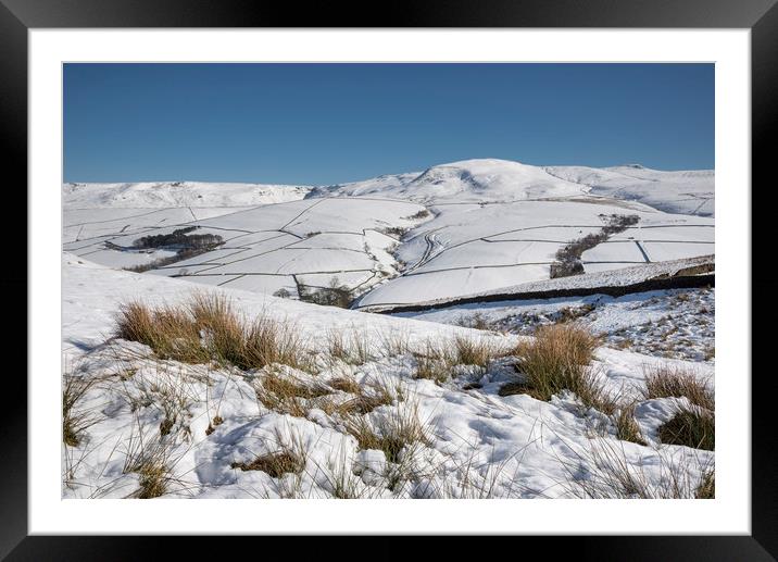 Snow covered hills in the High Peak Framed Mounted Print by Andrew Kearton
