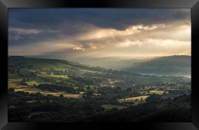 Soft sunbeams over an English landscape Framed Print by Andrew Kearton