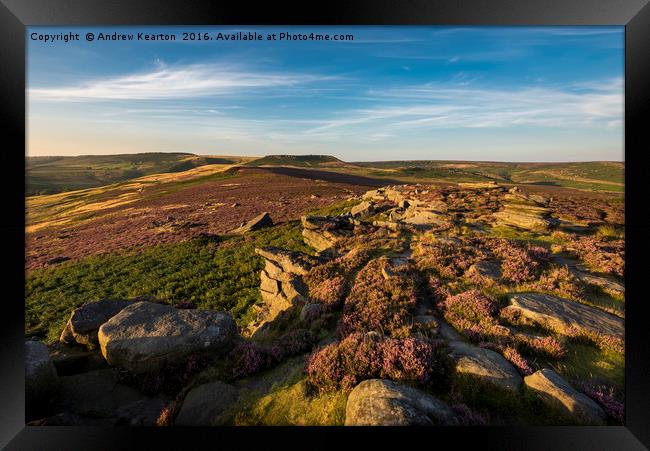 Sunset colours on Hathersage moor Framed Print by Andrew Kearton
