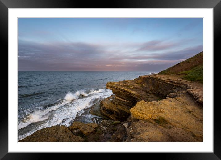 Dusk at Filey Brigg, North Yorkshire Framed Mounted Print by Andrew Kearton