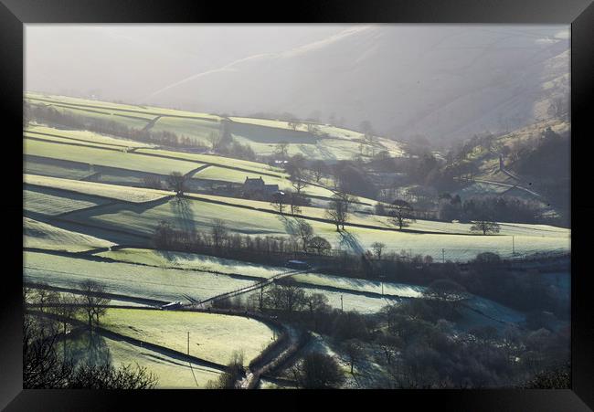 Frosty fields near Hayfield, Derbyshire Framed Print by Andrew Kearton