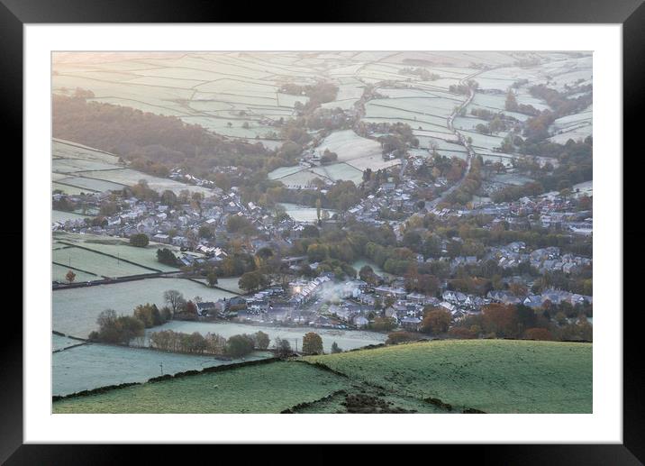 The village of Hayfield on a frosty morning Framed Mounted Print by Andrew Kearton