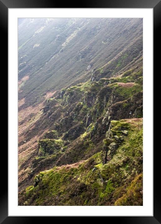 Rugged slopes of Torside Clough Framed Mounted Print by Andrew Kearton