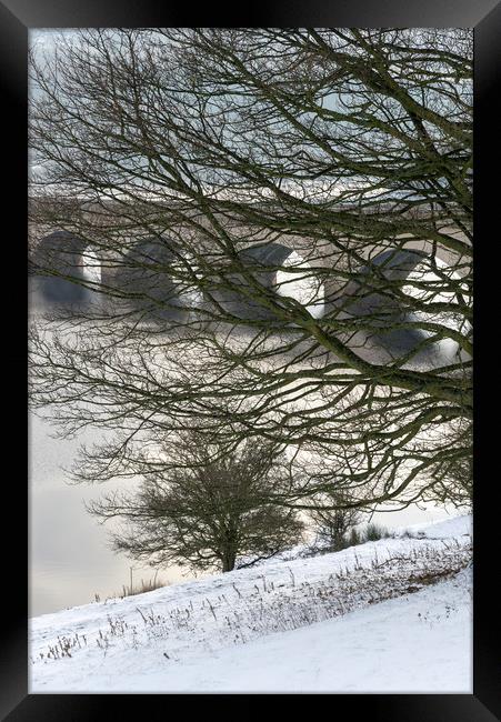 Ashopton viaduct on a winter morning Framed Print by Andrew Kearton