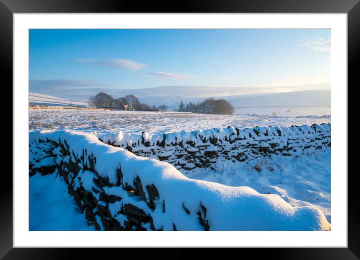 Snowy morning in the High Peak, Derbyshire Framed Mounted Print by Andrew Kearton