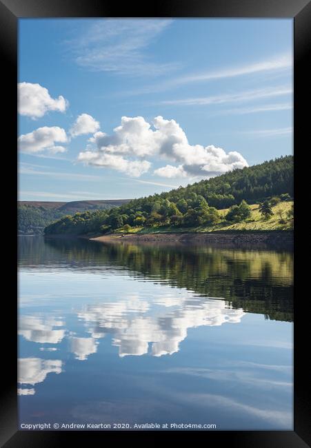 Ladybower Reservoir reflections Framed Print by Andrew Kearton