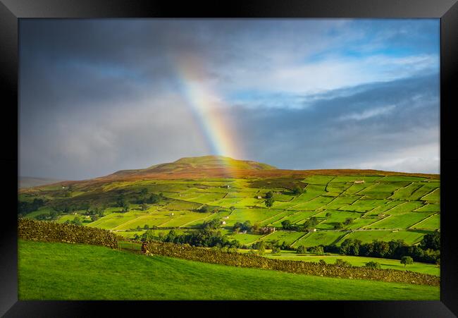Rainbow in Swaledale, Yorkshire Dales Framed Print by Andrew Kearton