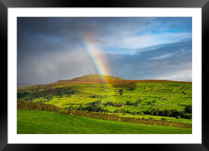 Rainbow in Swaledale, Yorkshire Dales Framed Mounted Print by Andrew Kearton