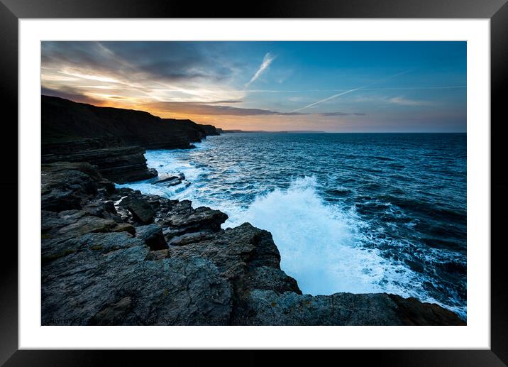 Waves breaking at Filey Brigg, North Yorkshire Framed Mounted Print by Andrew Kearton