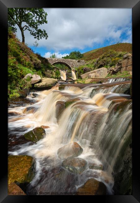 Waterfall at Three Shires Head, Peak District Framed Print by Andrew Kearton