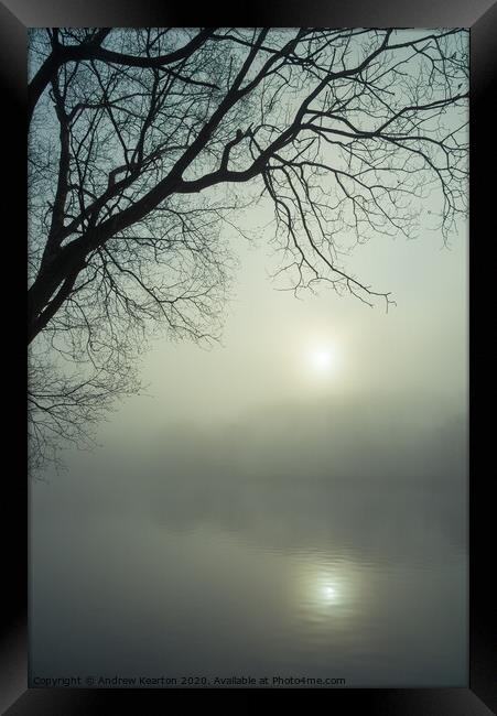 Misty dawn by the lake, Etherow country park, Comp Framed Print by Andrew Kearton