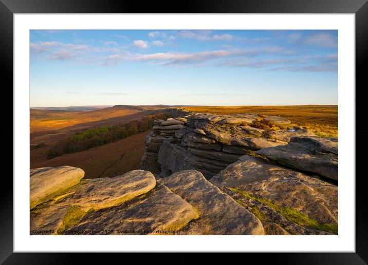 Stanage Edge in autumn, Peak District national park Framed Mounted Print by Andrew Kearton