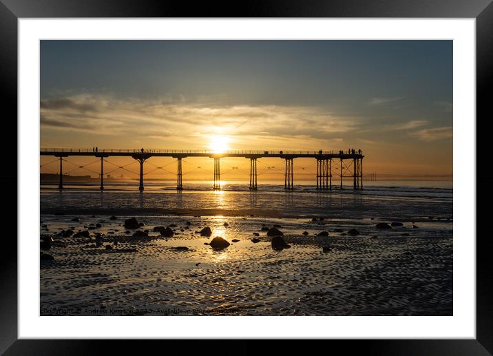 Saltburn pier at sunset, North Yorkshire coast Framed Mounted Print by Andrew Kearton