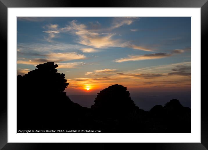 Sun setting behind a drystone wall Framed Mounted Print by Andrew Kearton