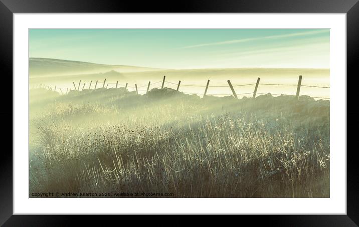 Misty morning on the moors Framed Mounted Print by Andrew Kearton
