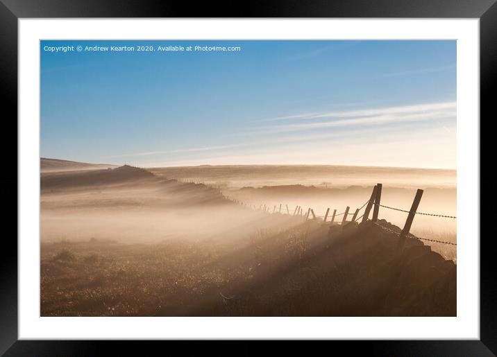 Mist drifting over a moorland wall Framed Mounted Print by Andrew Kearton
