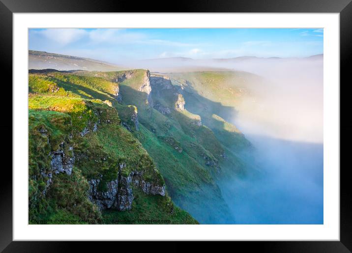 Winnats Pass with morning mist Framed Mounted Print by Andrew Kearton