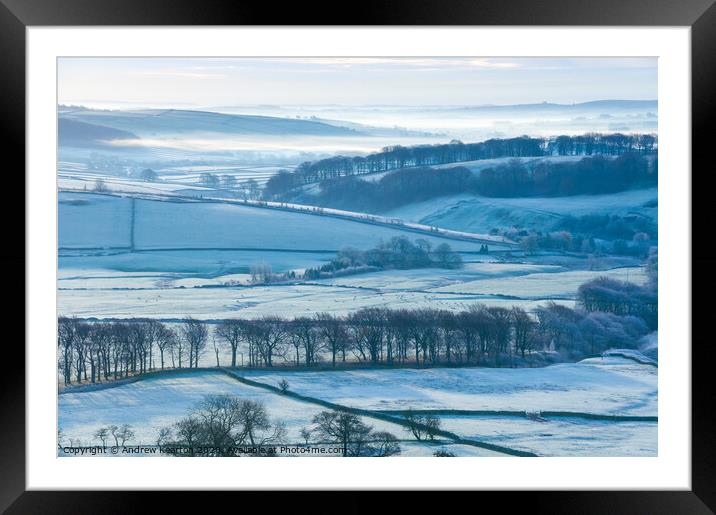 Frost in the Derbyshire countryside Framed Mounted Print by Andrew Kearton