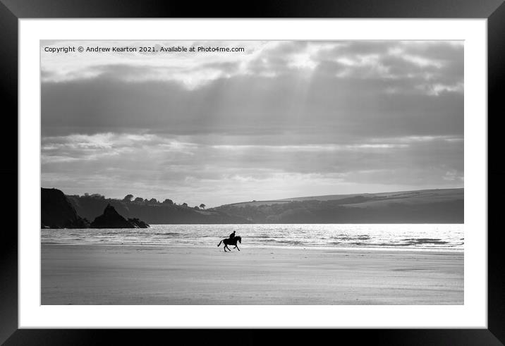 Horse rider on Newport sands, Pembrokeshire Framed Mounted Print by Andrew Kearton