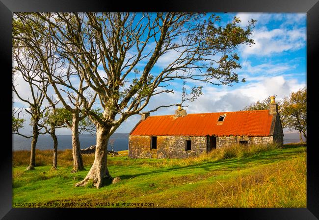 Red roofed ruin at Suisnish, Isle of Skye Framed Print by Andrew Kearton