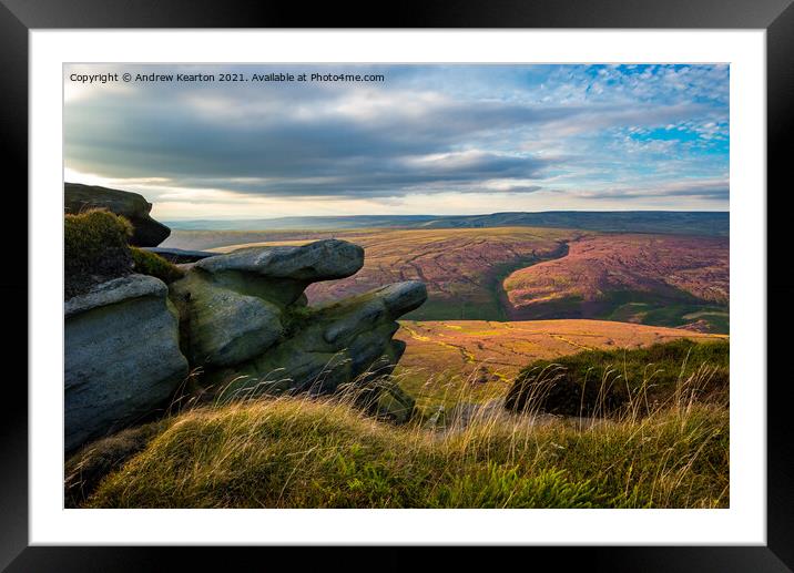 Peak District moorland on a summer evening Framed Mounted Print by Andrew Kearton